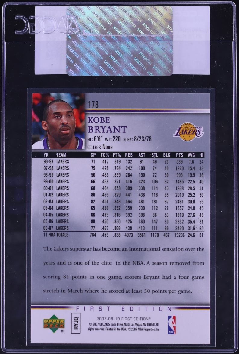 2007 Upper Deck First Edition Kobe Bryant #178 CGC AUTH