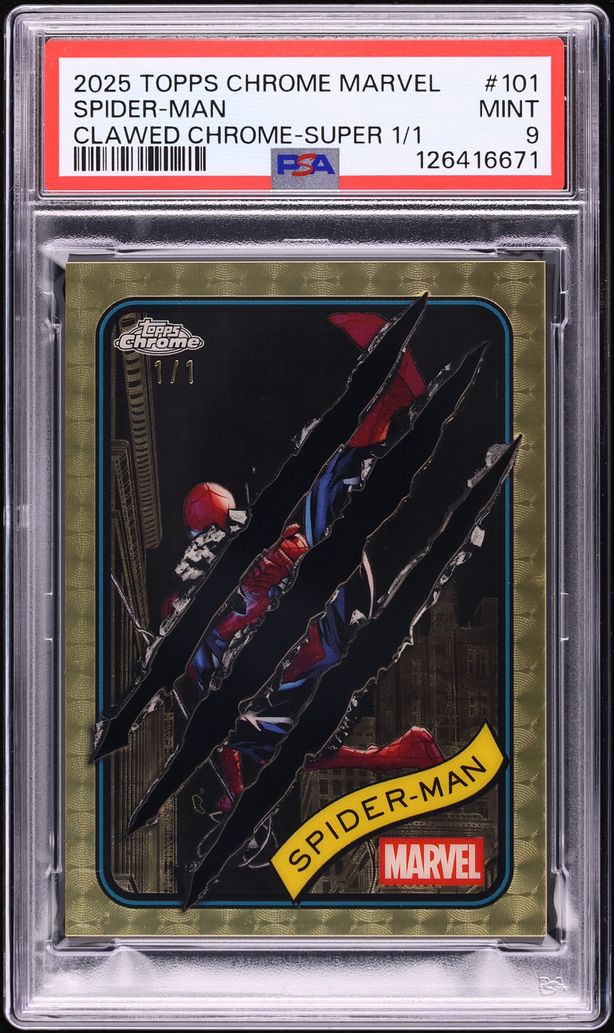 スパイダーマン1tb 2025 Topps Chrome Marvel Clawed Superfractor Spider-Man 1/1 #101