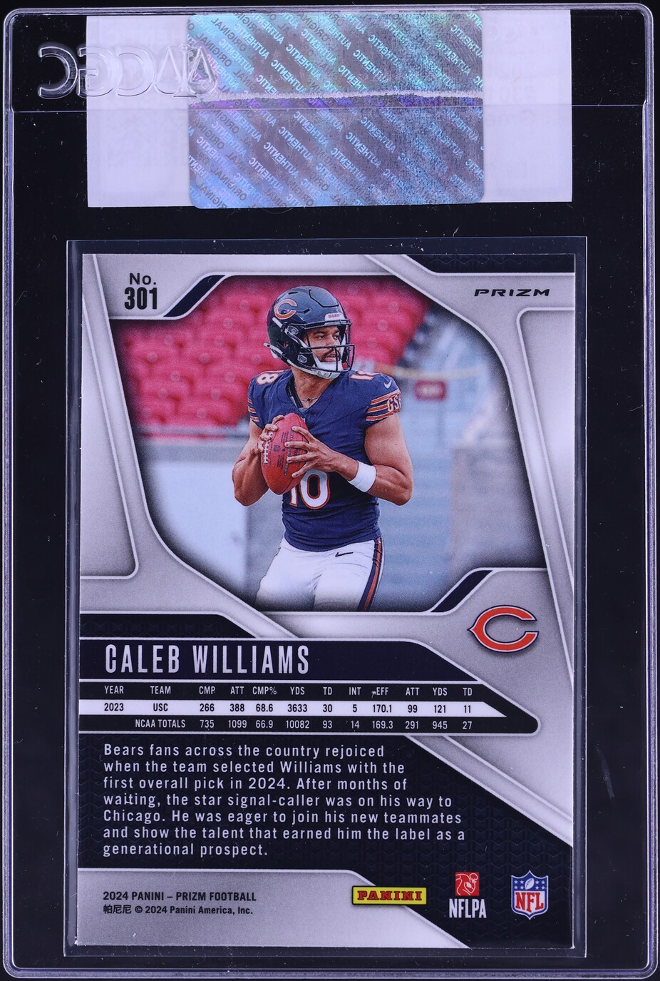2024 Panini Prizm Green Wave Caleb Williams ROOKIE #301 CGC AUTH