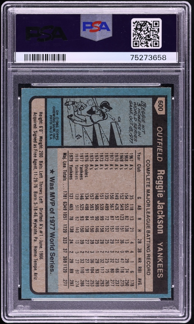 1980 Topps Reggie Jackson #600 PSA 7 NRMT