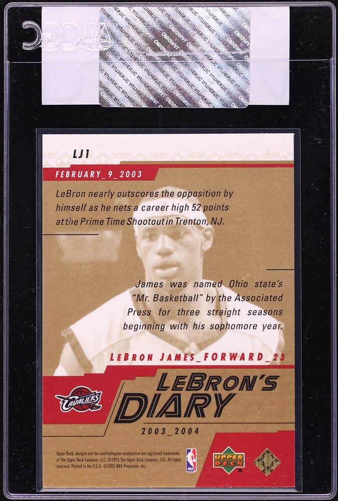 2003 Upper Deck LeBron's Diary LeBron James ROOKIE #LJ1 CGC AUTH