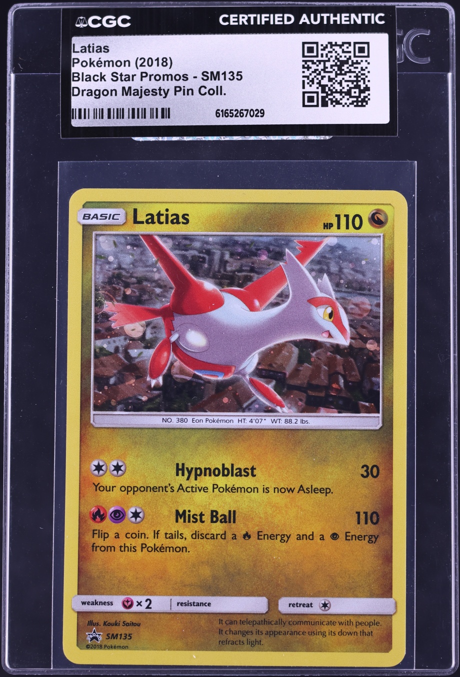 2018 Pokemon Sun & Moon Black Star Promo Dragon Majesty Pin Collection Latias #SM135 CGC AUTH
