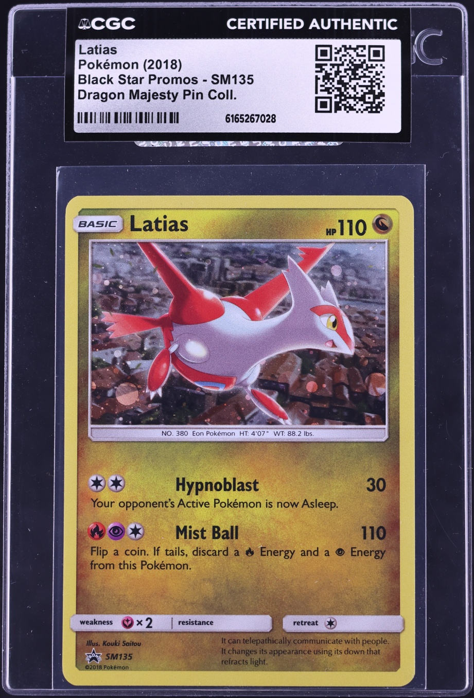 2018 Pokemon Sun & Moon Black Star Promo Dragon Majesty Pin Collection Latias #SM135 CGC AUTH