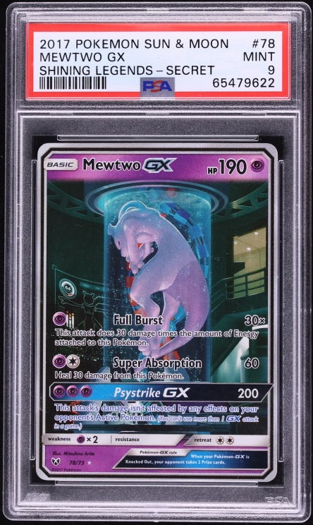 2017 Pokemon Sun & Moon Shining Legends SEC Mewtwo GX #78 PSA 9 MINT