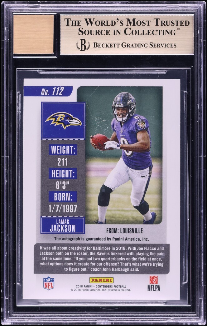 2018 Panini Contenders Cracked Ice Lamar Jackson ROOKIE AUTO /24 #112A BGS 9.5 GEM MINT