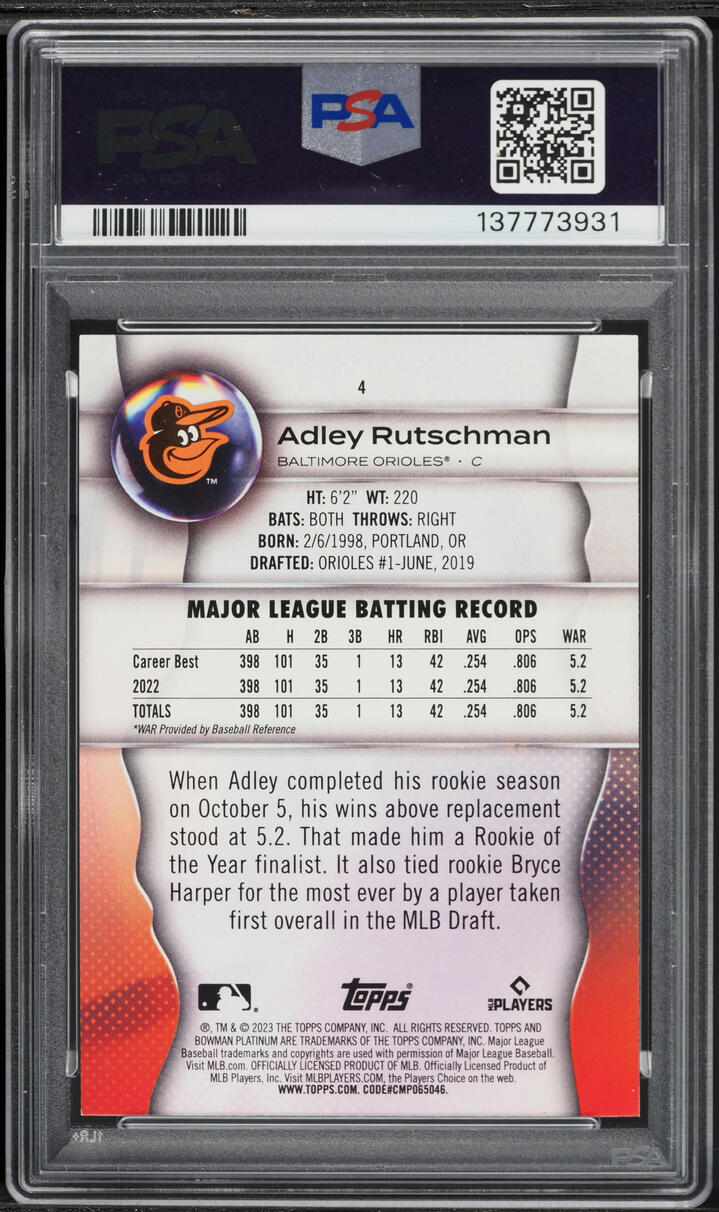 2023 Bowman Platinum Ice Pattern Adley Rutschman ROOKIE #4 PSA 7 NRMT