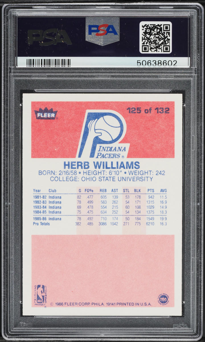 1986 Fleer Basketball Herb Williams #125 PSA 10 GEM MINT
