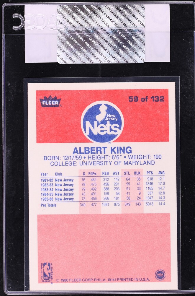 1986 Fleer Basketball Albert King #59 CGC AUTH