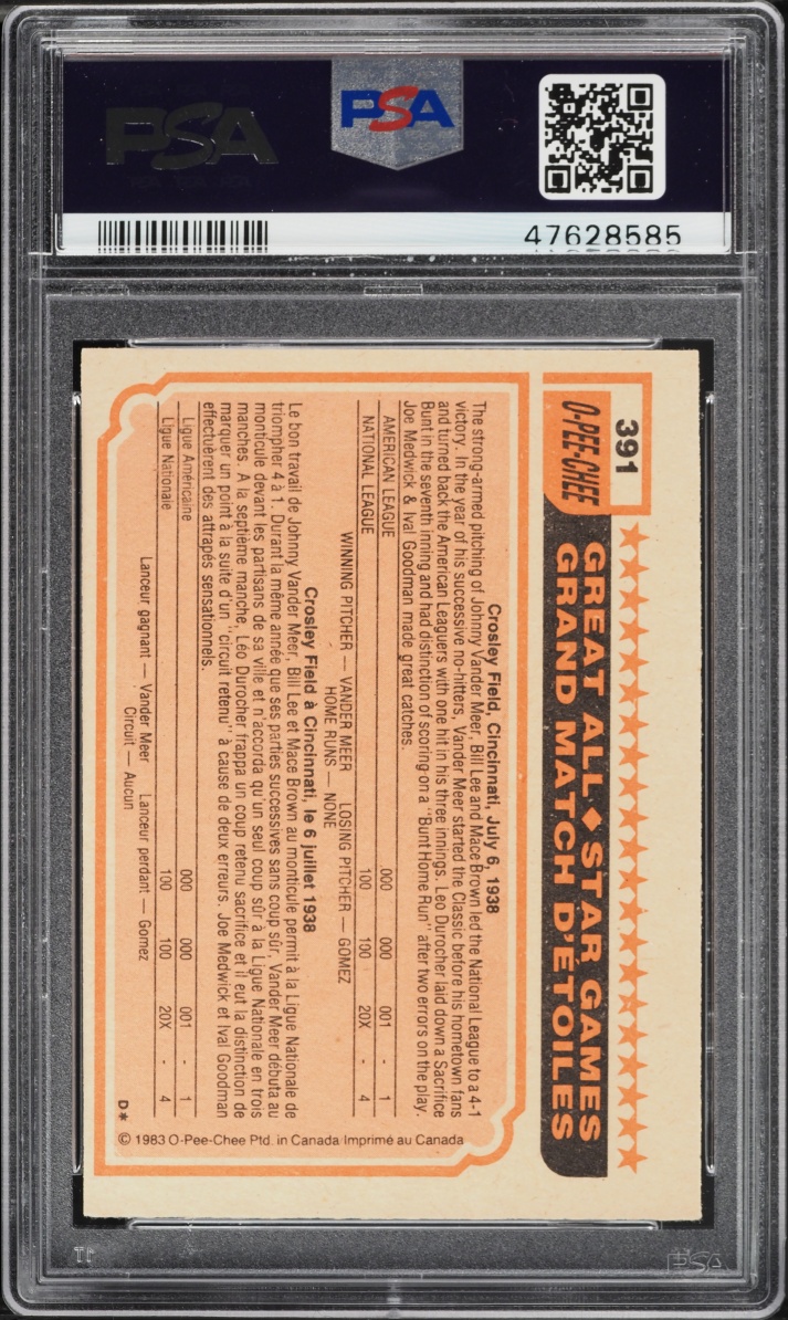 1983 O-Pee-Chee Rickey Henderson ALL STAR #391 PSA 8 NM-MT