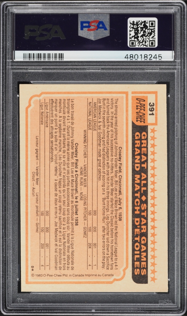 1983 O-Pee-Chee Rickey Henderson ALL STAR #391 PSA 8 NM-MT