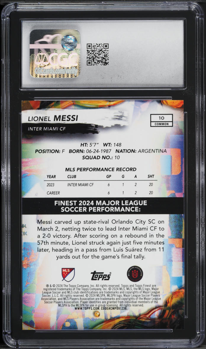 2024 Finest MLS Lionel Messi #10 CGC 10 GEM MINT