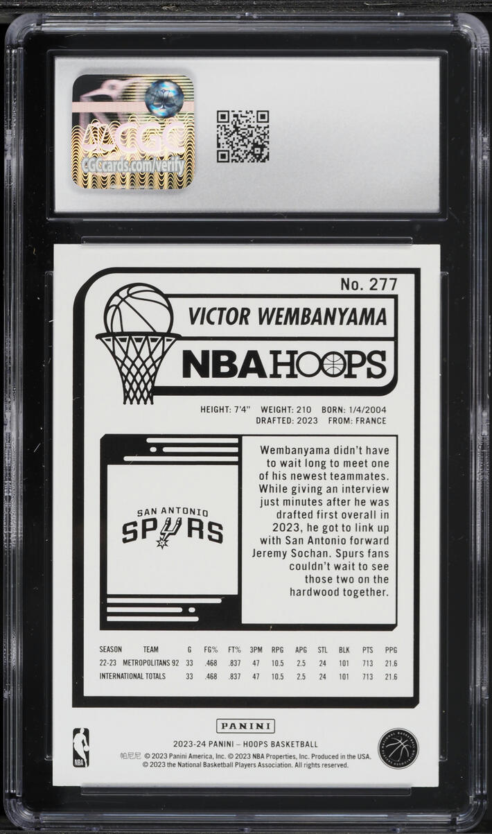 2023 Hoops Victor Wembanyama ROOKIE #277 CGC 10 GEM MINT