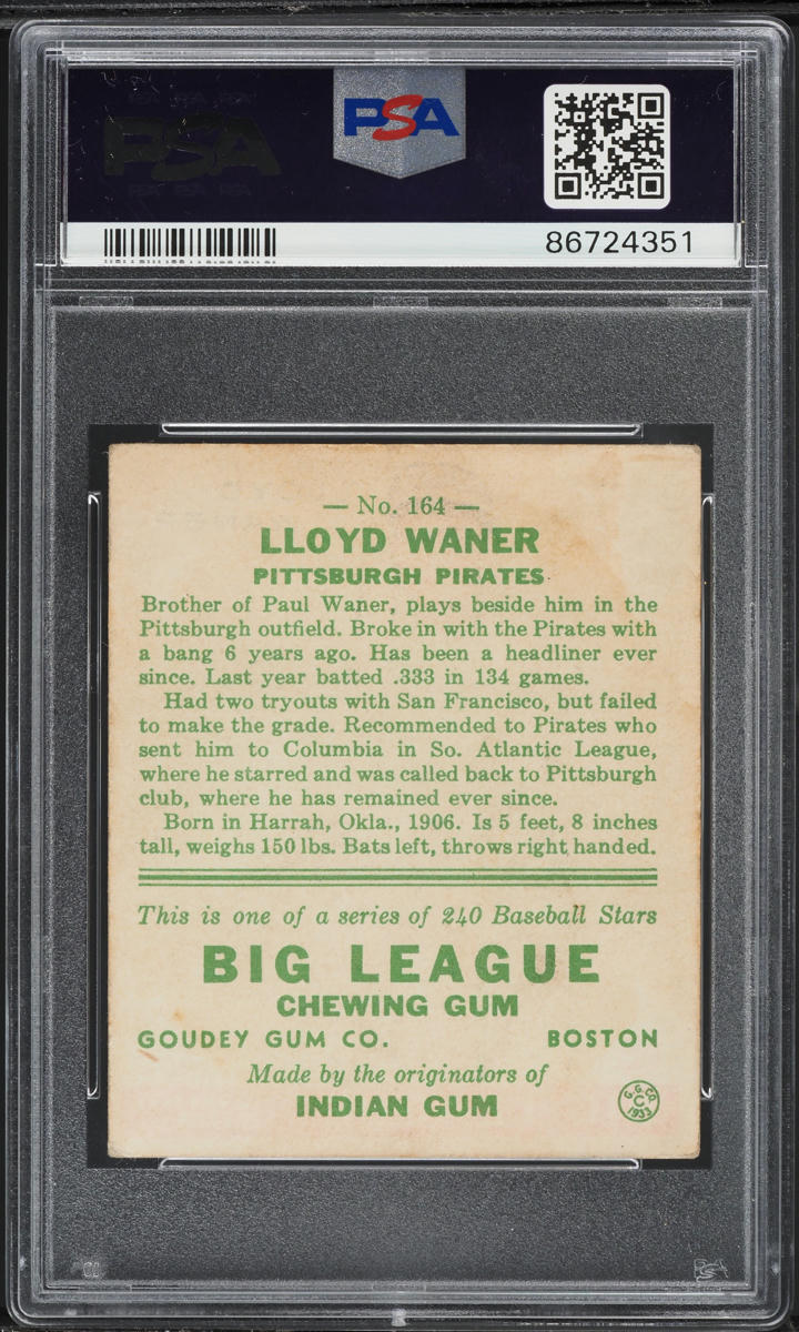1933 Goudey Lloyd Waner #164 PSA 2.5 GD+
