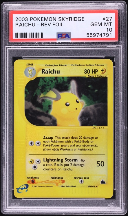 2003 Pokemon Skyridge Reverse Holo Raichu #27 PSA 10 GEM MINT