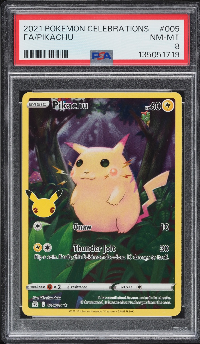 2021 Pokemon Sword & Shield Celebrations Full Art Pikachu #5 PSA 8 NM-MT