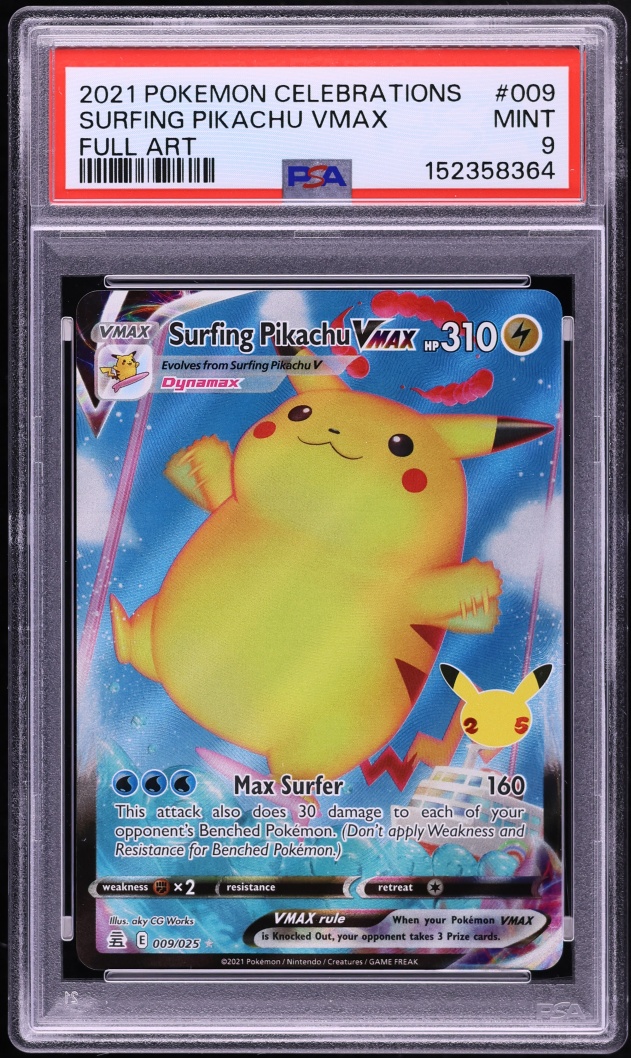 2021 Pokemon Sword & Shield Celebrations Full Art Surfing Pikachu VMAX #9 PSA 9 MINT