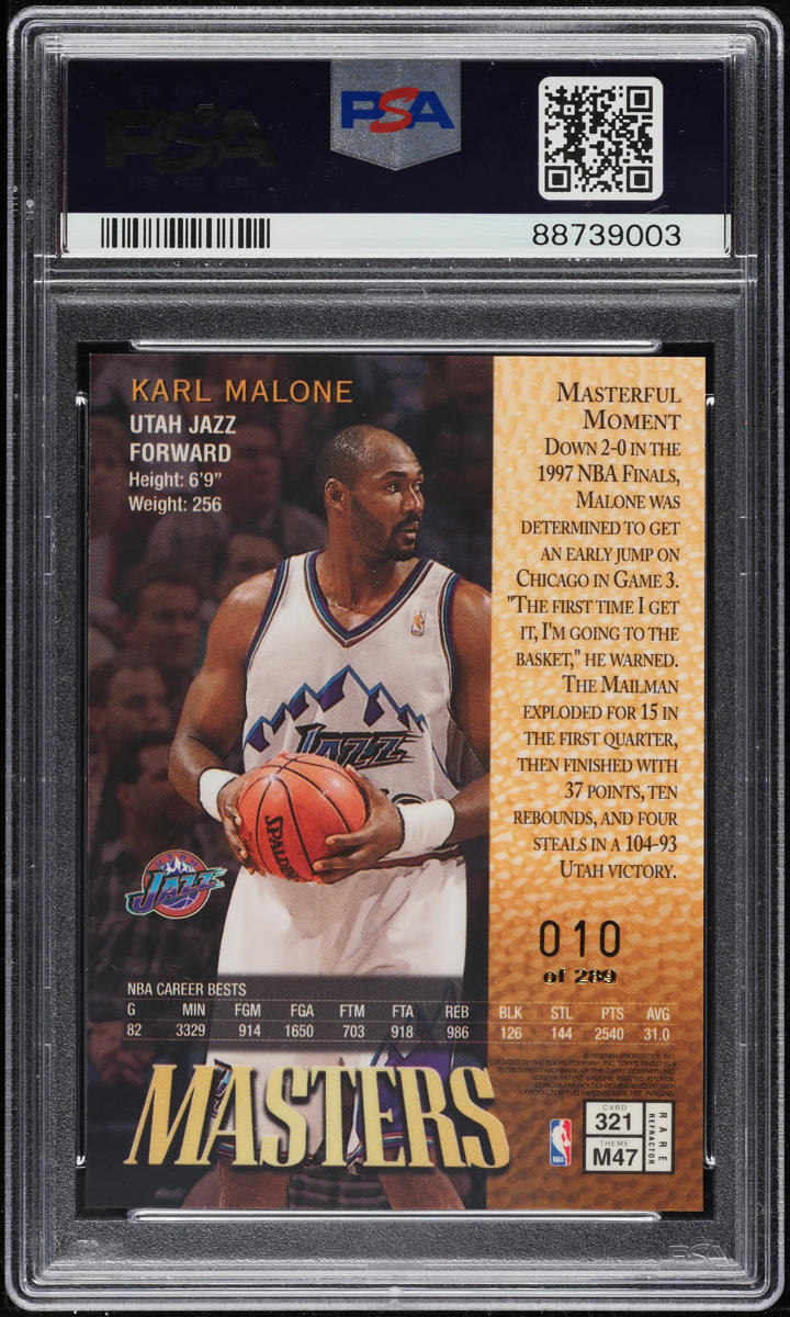 1997 Finest Refractor Karl Malone /289 #321 PSA 10 GEM MINT