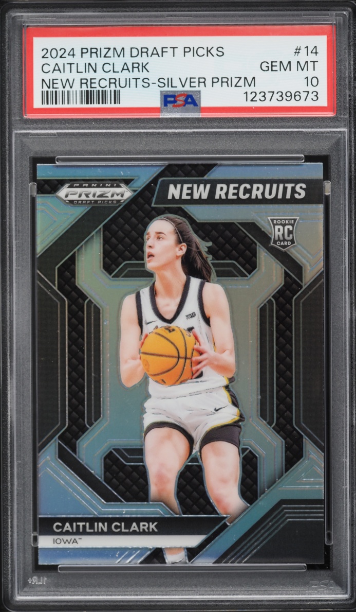 2024 Panini Prizm Draft Picks New Recruits Silver Caitlin Clark ROOKIE #14 PSA 10 GEM MINT
