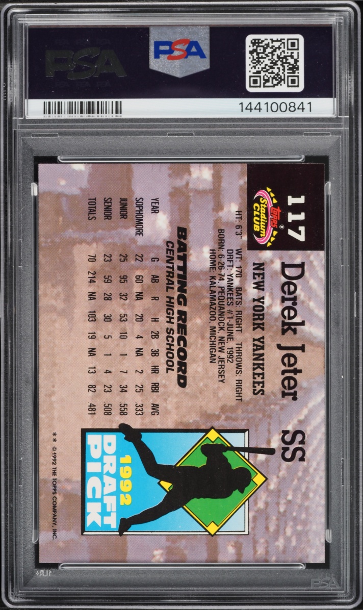 1993 Stadium Club Murphy Derek Jeter ROOKIE #117 PSA 9 MINT