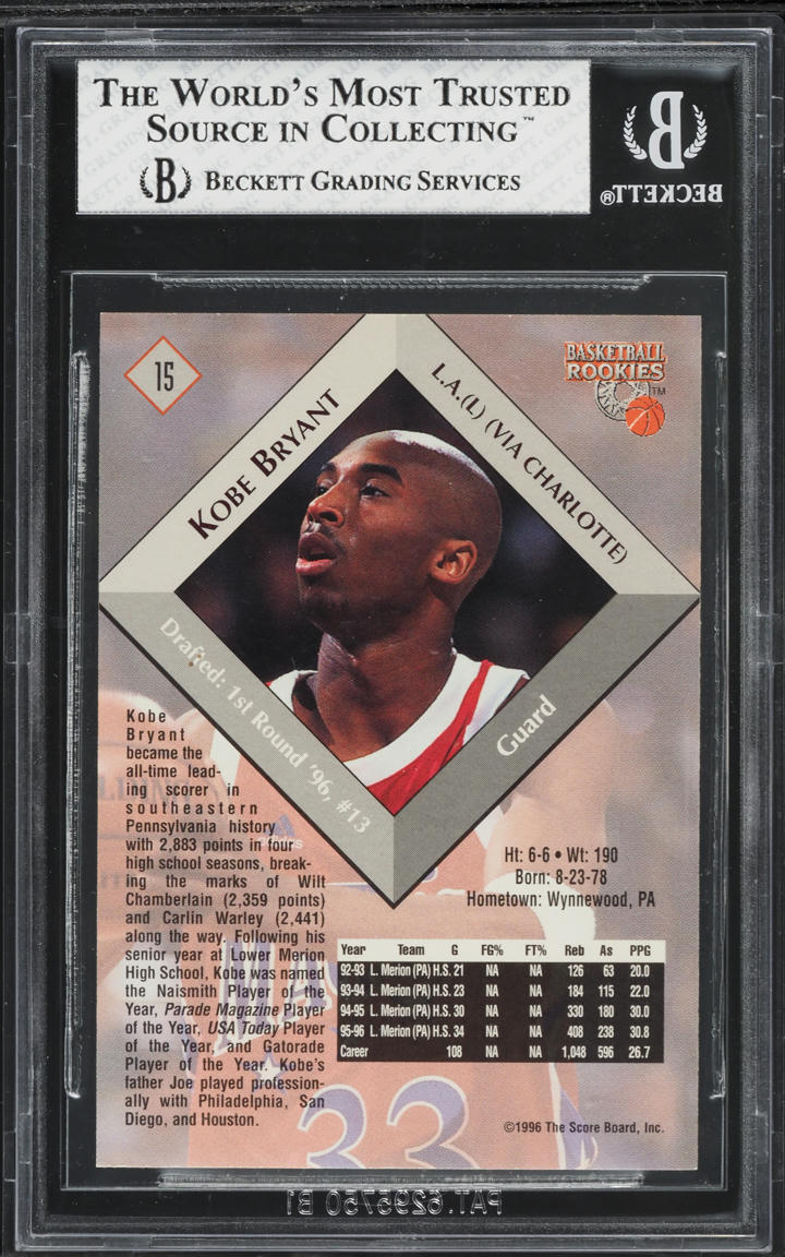 1996 Score Board Kobe Bryant ROOKIE #15 BGS 7.5 NRMT+