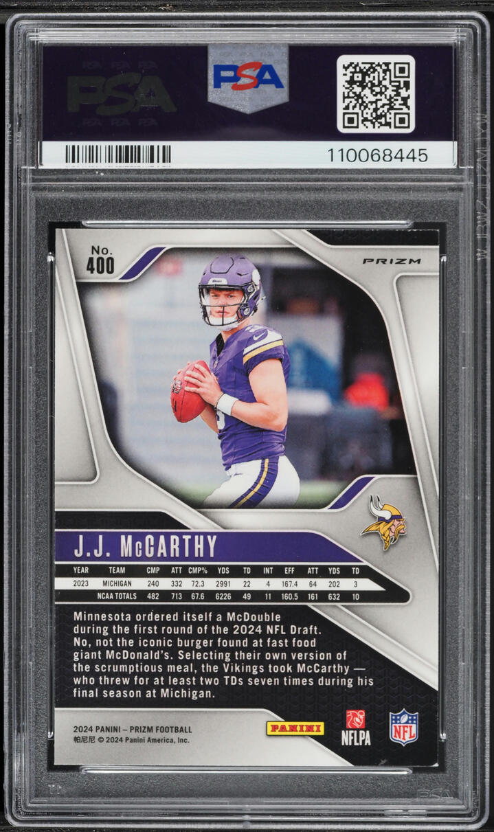 2024 Panini Prizm Disco JJ McCarthy ROOKIE #400 PSA 8 NM-MT