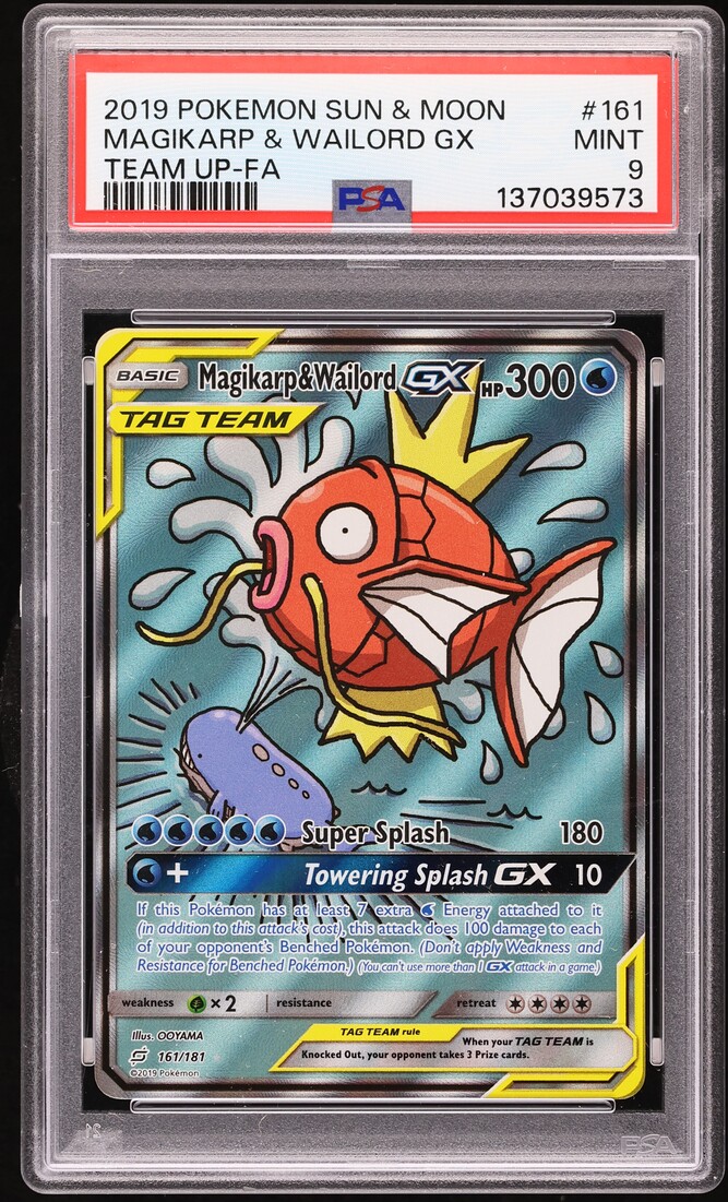 2019 Pokemon Sun & Moon Team Up Alt Art Magikarp & Wailord GX #161 PSA 9 MINT