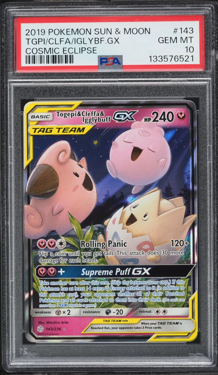 2019 Pokemon Sun & Moon Cosmic Eclipse Togepi Cleffa & Igglybuff GX #143 PSA 10 GEM MINT