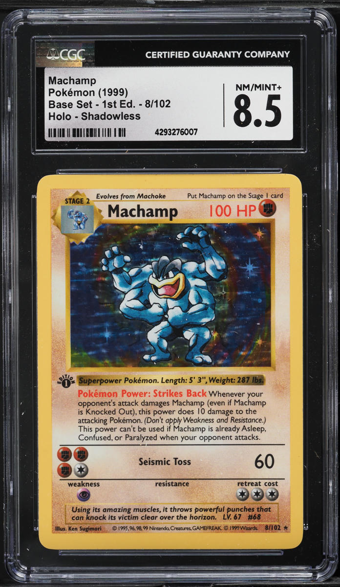 1999 Pokemon Base Set Shadowless 1st Edition Holo Machamp #8 CGC 8.5 NM-MT+