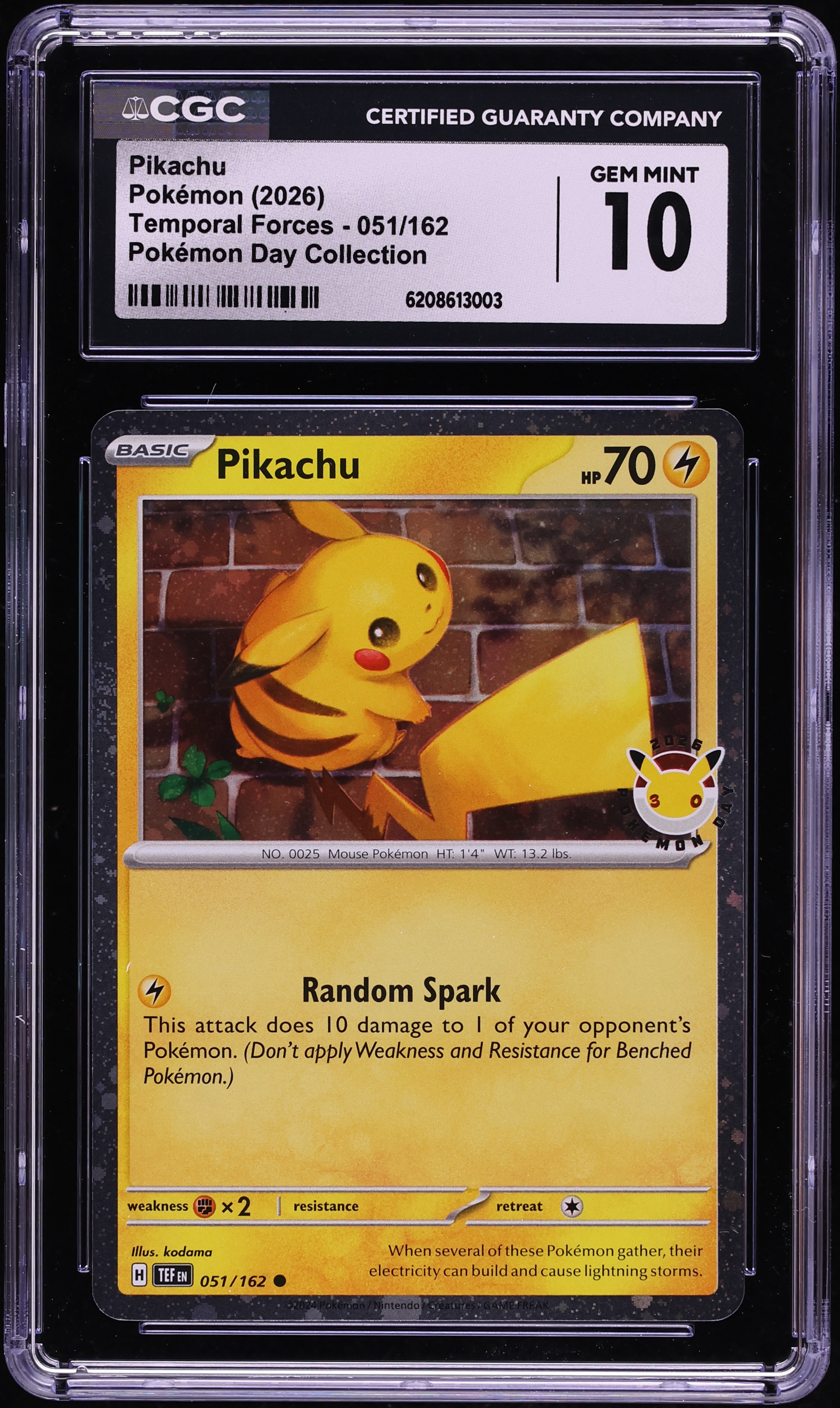 2026 Pokemon Scarlet & Violet Temporal Forces Day Collection Pikachu #51 CGC 10 GEM MINT