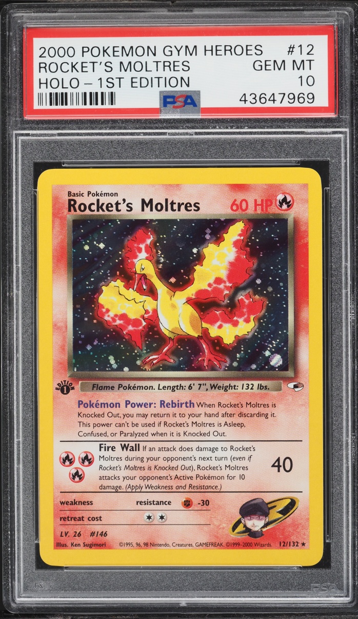 2000 Pokemon Gym Heroes 1st Edition Holo Rocket's Moltres #12 PSA 10 GEM MINT