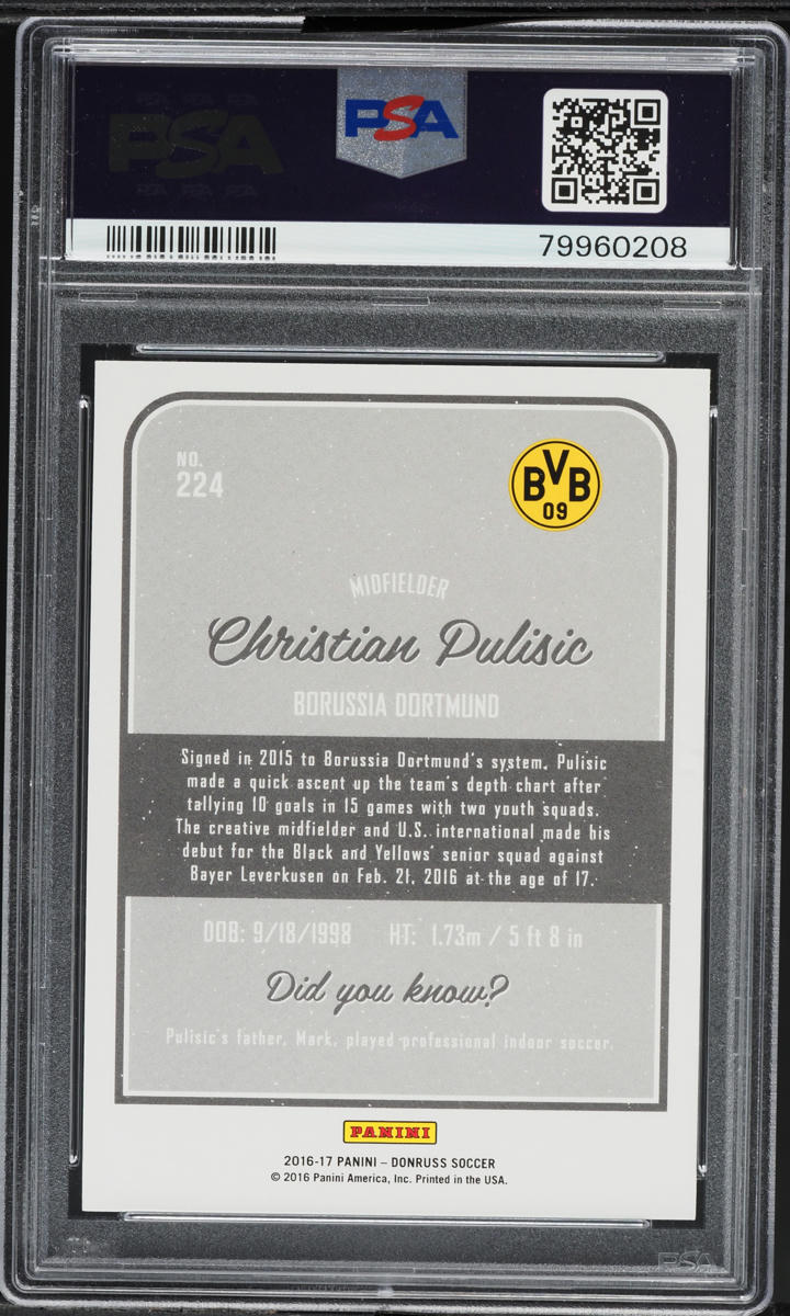 2016 Donruss Holographic Christian Pulisic ROOKIE #224 PSA 10 GEM MINT