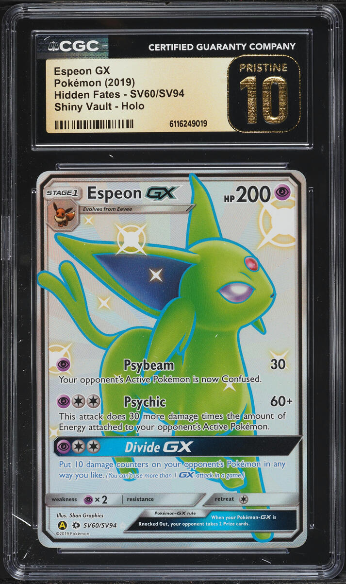 2019 Pokemon Sun & Moon Hidden Fates Full Art Shiny Espeon GX #SV60 CGC 10 PRISTINE