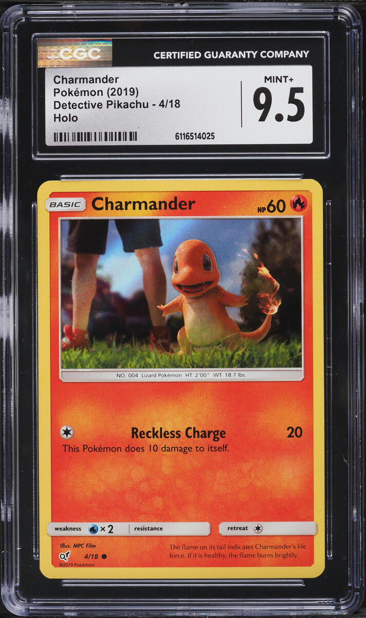 2019 Pokemon Sun & Moon Detective Pikachu Holo Charmander #4 CGC 9.5 MINT+