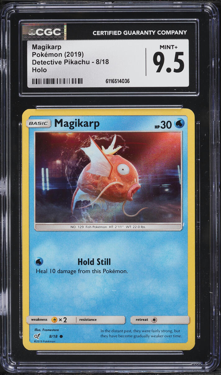 2019 Pokemon Sun & Moon Detective Pikachu Holo Magikarp #8 CGC 9.5 MINT+