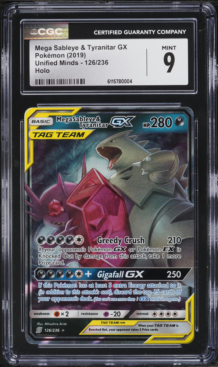 2019 Pokemon Sun & Moon Unified Minds Mega Sableye & Tyranitar GX #126 CGC 9 MINT
