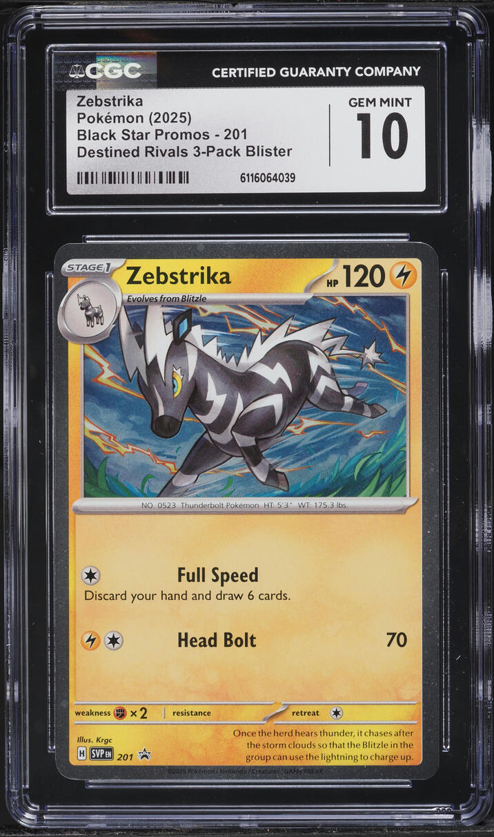 2025 Pokemon SV Black Star Promo Destined Rivals Zebstrika #201 CGC 10 GEM MINT