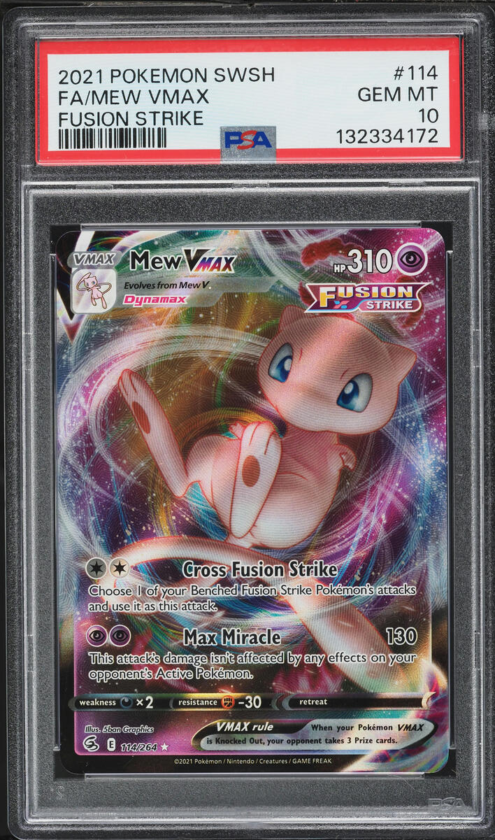 2021 Pokemon Sword & Shield Fusion Strike Full Art Mew VMAX #114 PSA 10 GEM MINT