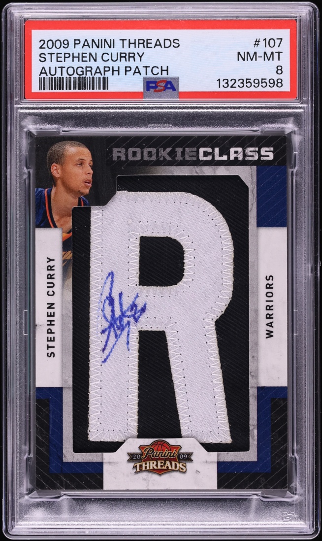 2009 Panini Threads Letter R Stephen Curry ROOKIE PATCH AUTO /625 #107 PSA 8 NM-MT