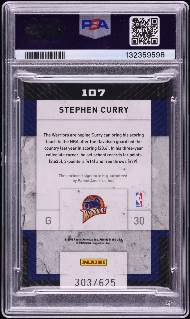 2009 Panini Threads Letter R Stephen Curry ROOKIE PATCH AUTO /625 #107 PSA 8 NM-MT