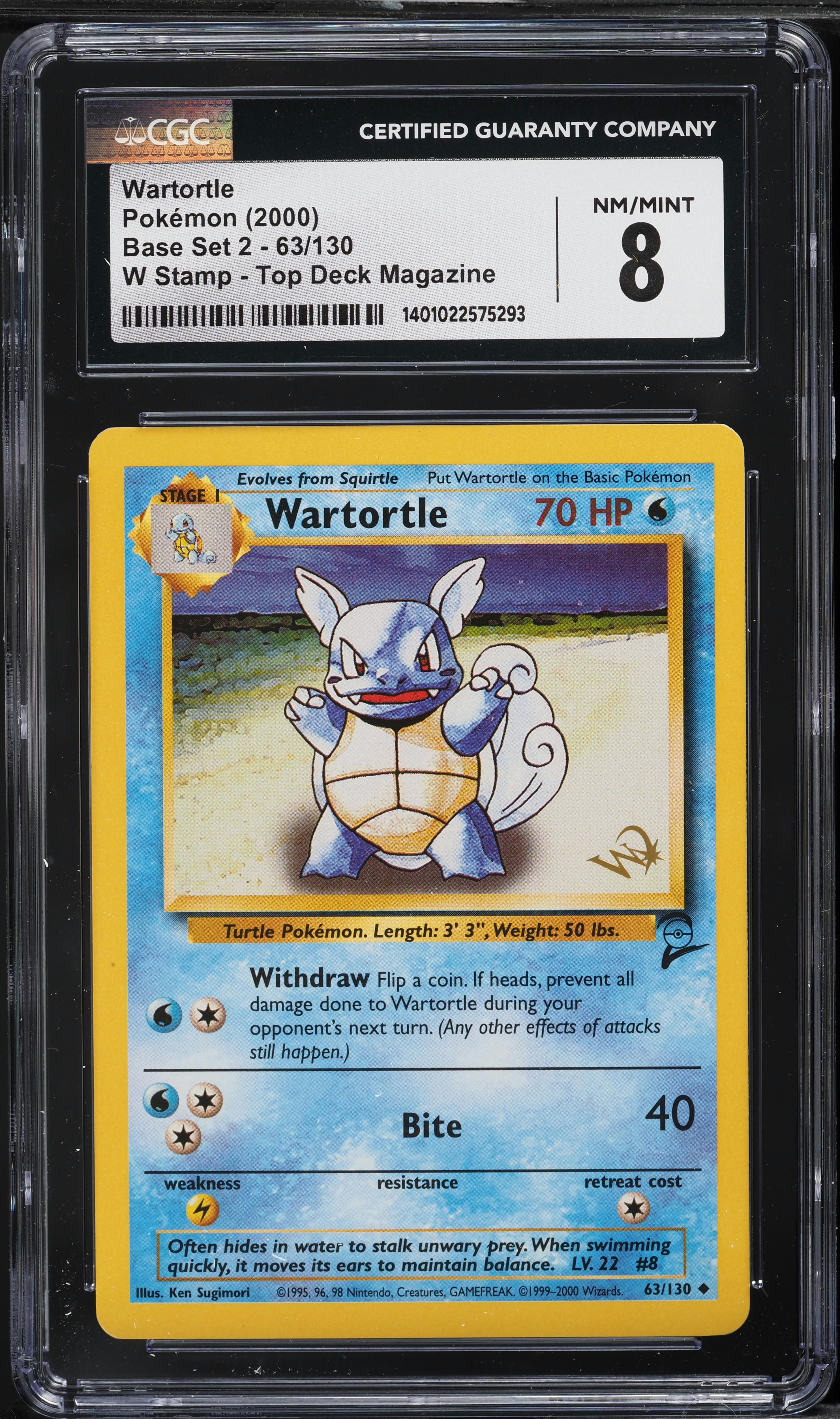 2000 Pokemon Base Set 2 Top Deck Magazine W Stamp Wartortle #63 CGC 8 NM-MT