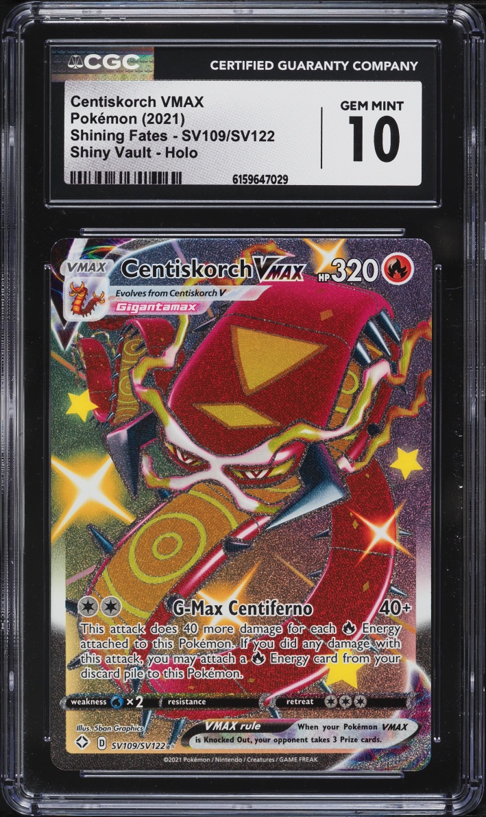 2021 Pokemon SWSH Shining Fates Shiny Vault Full Art Centiskorch VMAX #SV109 CGC 10 GEM MINT