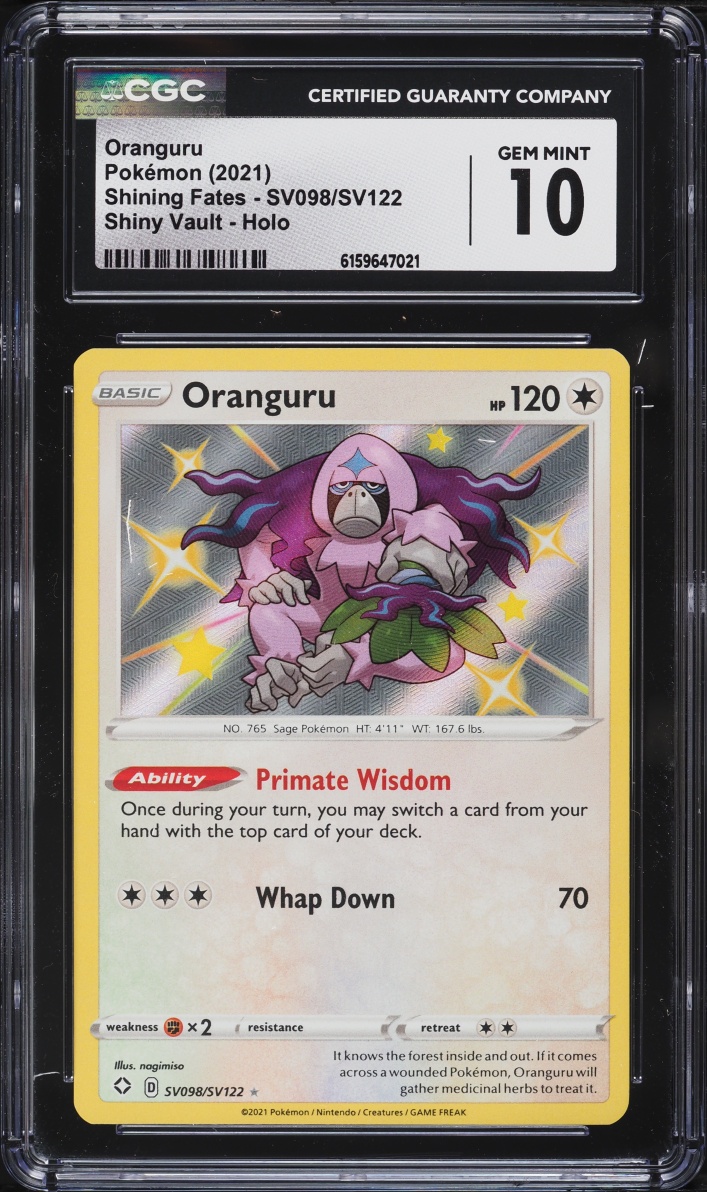 2021 Pokemon Sword & Shield Shining Fates Shiny Vault Holo Oranguru #SV098 CGC 10 GEM MINT