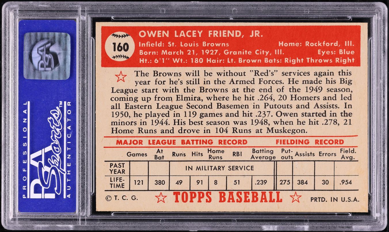 1952 Topps Owen Friend #160 PSA 8 NM-MT
