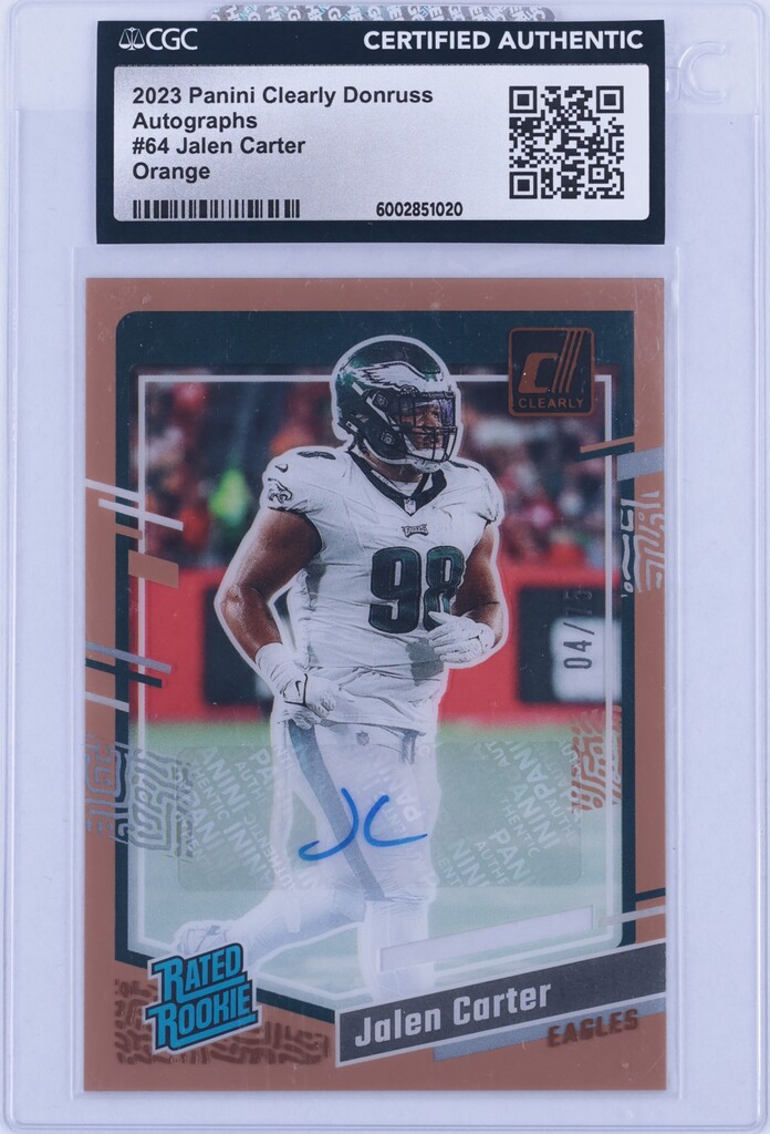 2023 Panini Clearly Donruss Orange Jalen Carter ROOKIE AUTO /75 #64 CGC AUTH