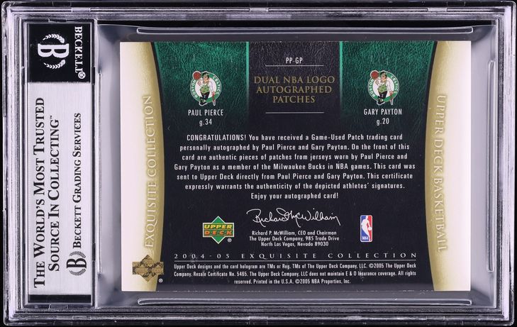 2004 Exquisite Collection Dual Paul Pierce & Gary Payton NBA LOGOMAN PATCH AUTO 1/1 #PPGP BGS 8