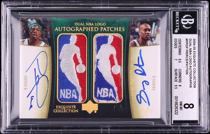 2004 Exquisite Collection Dual Paul Pierce & Gary Payton NBA LOGOMAN PATCH AUTO 1/1 #PPGP BGS 8