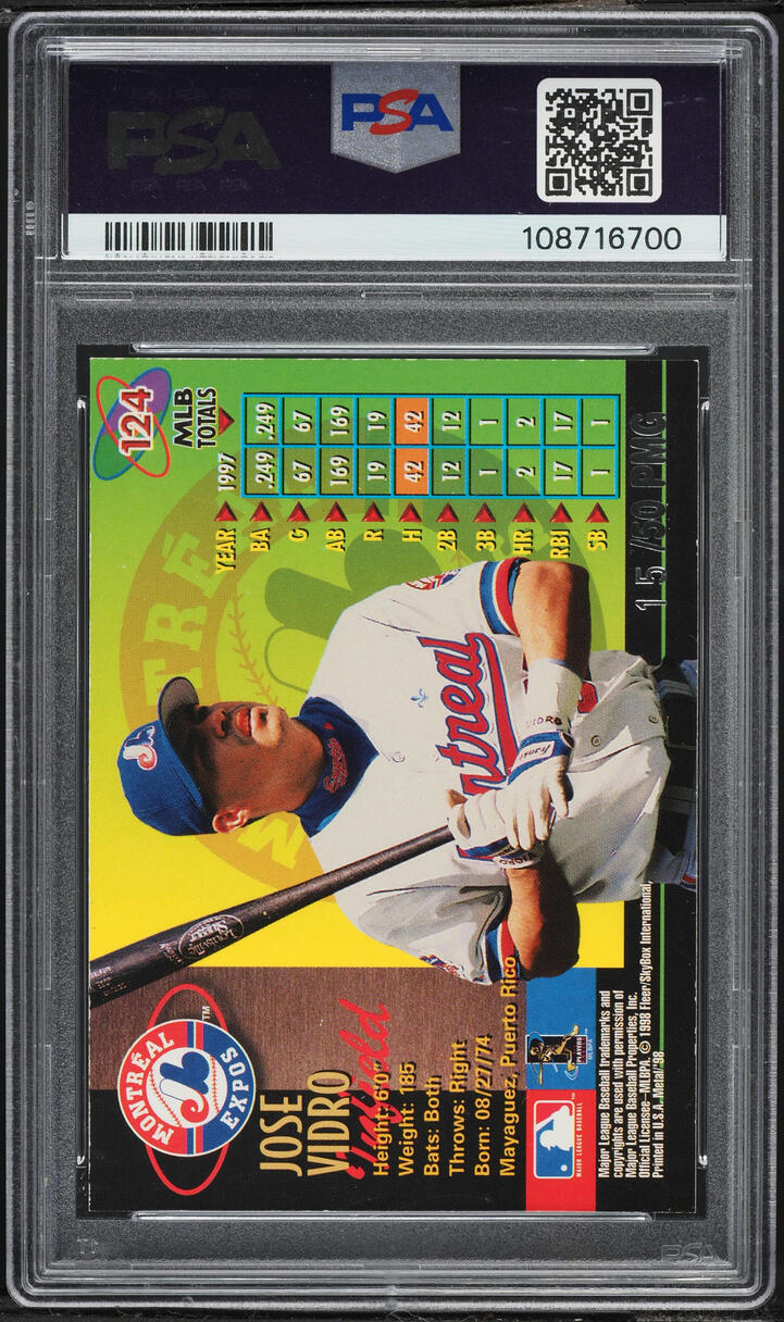 1998 Metal Universe Precious Metal Gems PMG Jose Vidro /50 #124 PSA 7 NRMT