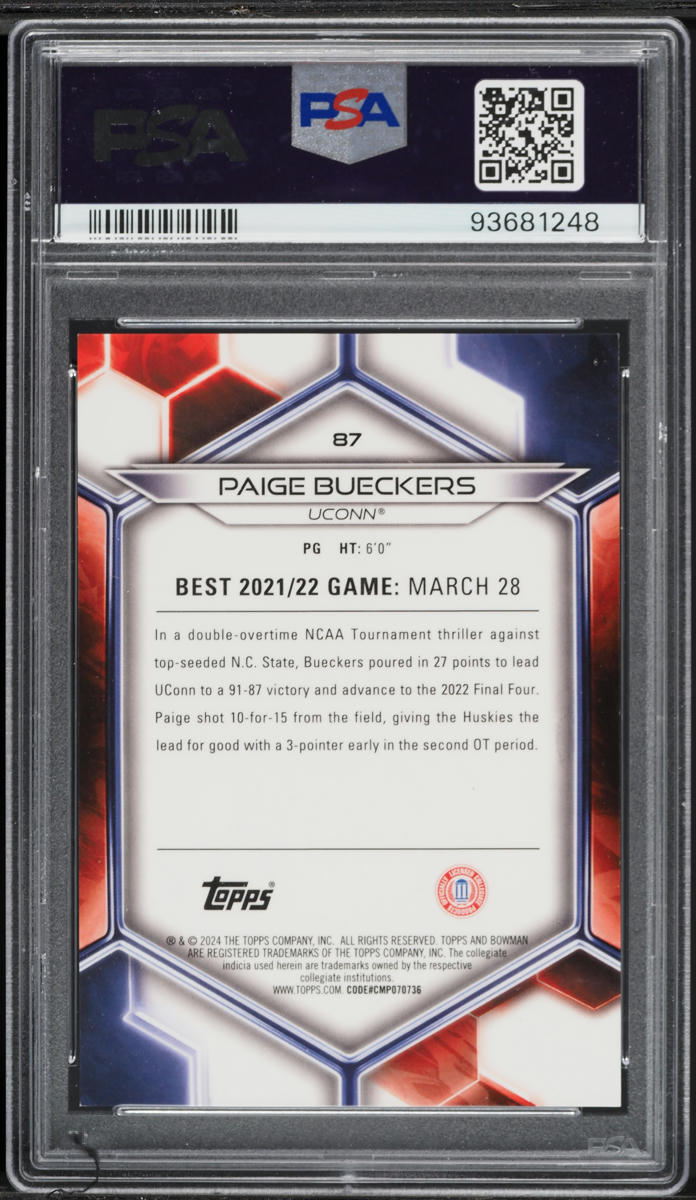 2023 Bowman University Best Red Lava Refractor Paige Bueckers ROOKIE JSY # 5/5 #87 PSA 9 MINT - Photo 2