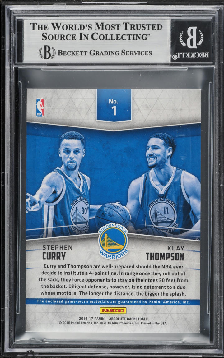 2016 Absolute Team Tandems Prime Klay Thompson Stephen Curry PATCH /25 #1 BGS 8.5 NM-MT+ - Photo 2