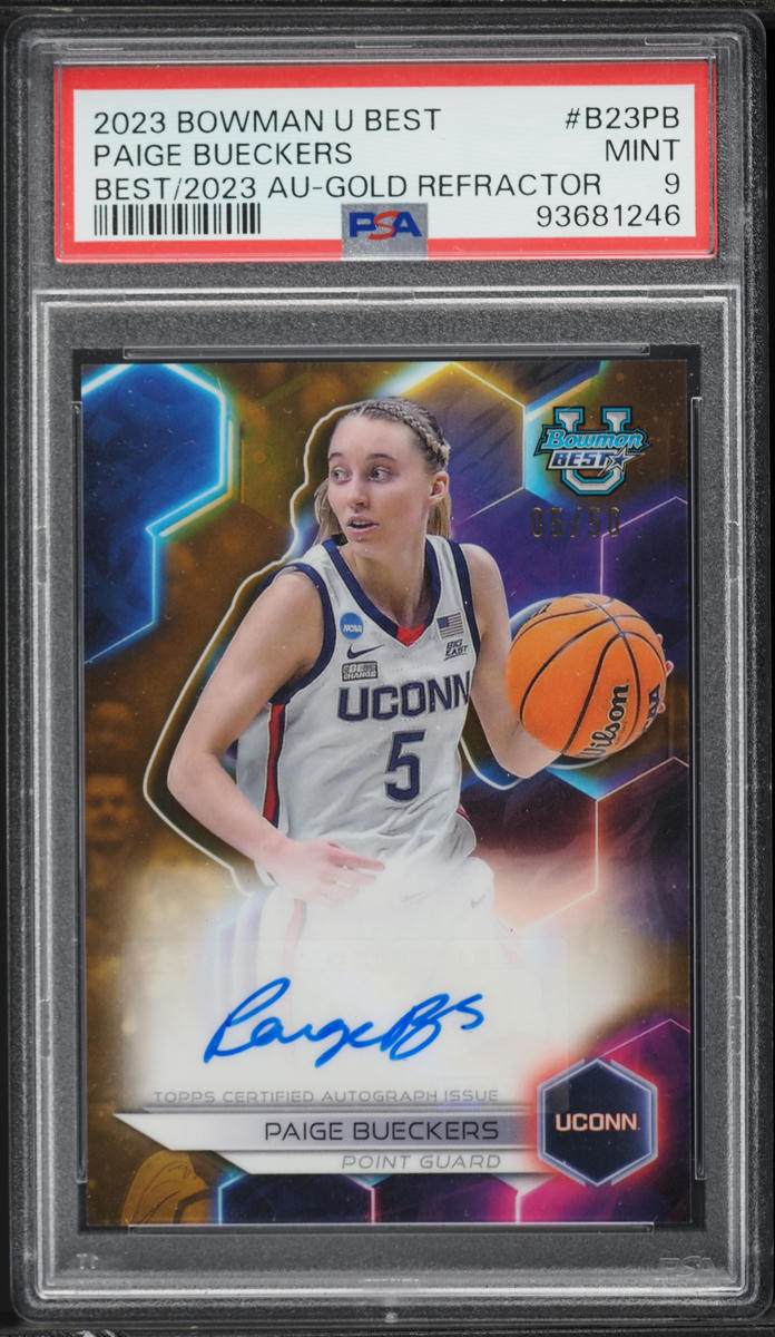 2023 Bowman U Best Of Gold Refractor Paige Bueckers ROOKIE AUTO Jersey # 5/50 #B23PB PSA 9 MINT - Photo 1